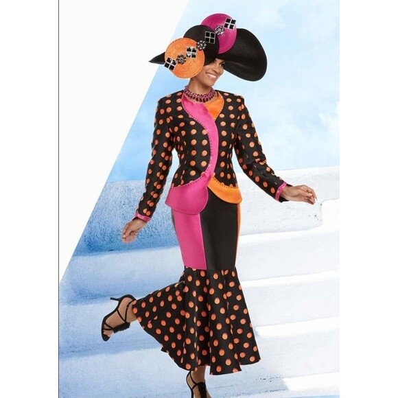 Donna Vinci 2pc Polka Dot Skirt Suit Sz 12 Rhinestones Clown Dopamine Colorful - Picture 1 of 16